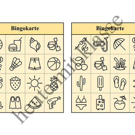 Bingo-Spiel: Sommer & Sommerferien