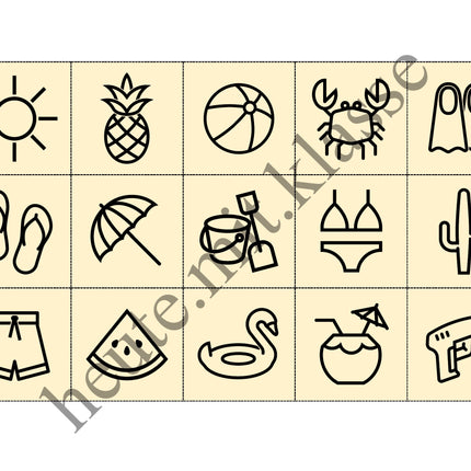 Bingo-Spiel: Sommer & Sommerferien