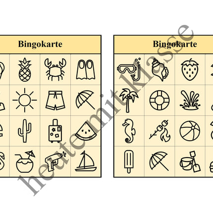Bingo-Spiel: Sommer & Sommerferien