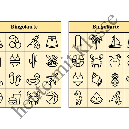 Bingo-Spiel: Sommer & Sommerferien