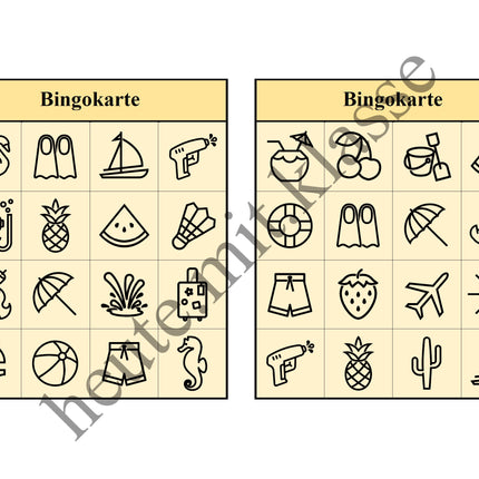 Bingo-Spiel: Sommer & Sommerferien