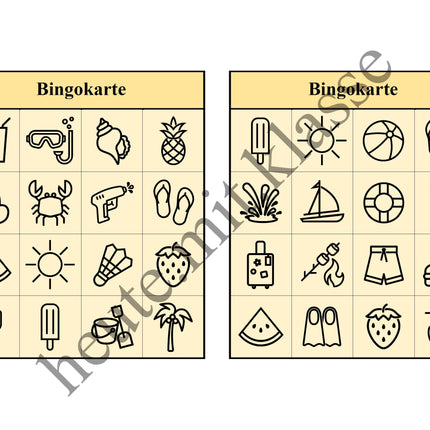 Bingo-Spiel: Sommer & Sommerferien