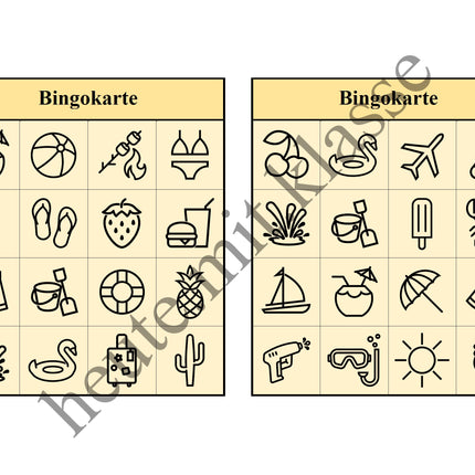 Bingo-Spiel: Sommer & Sommerferien