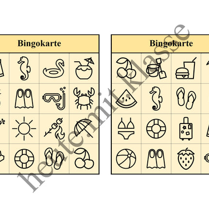 Bingo-Spiel: Sommer & Sommerferien
