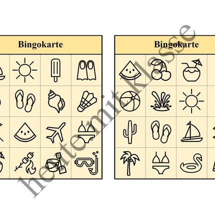 Bingo-Spiel: Sommer & Sommerferien