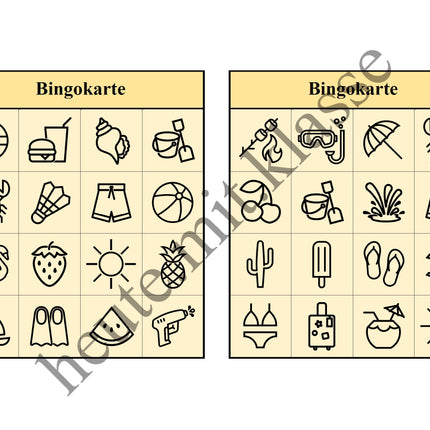 Bingo-Spiel: Sommer & Sommerferien