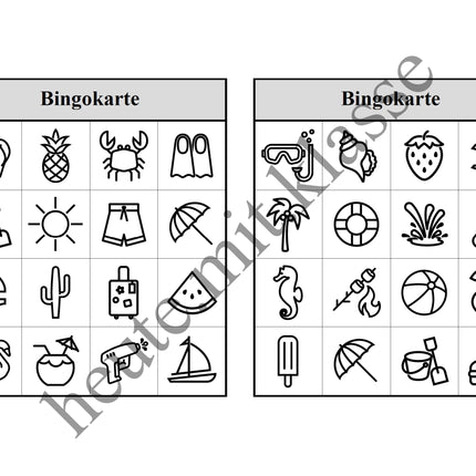 Bingo-Spiel: Sommer & Sommerferien