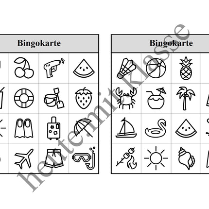 Bingo-Spiel: Sommer & Sommerferien