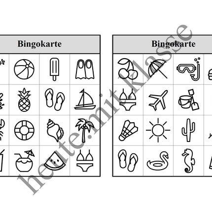 Bingo-Spiel: Sommer & Sommerferien
