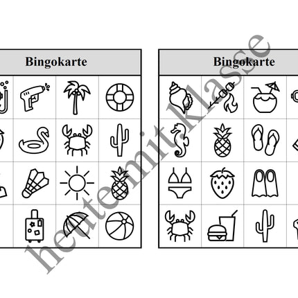Bingo-Spiel: Sommer & Sommerferien