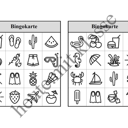 Bingo-Spiel: Sommer & Sommerferien