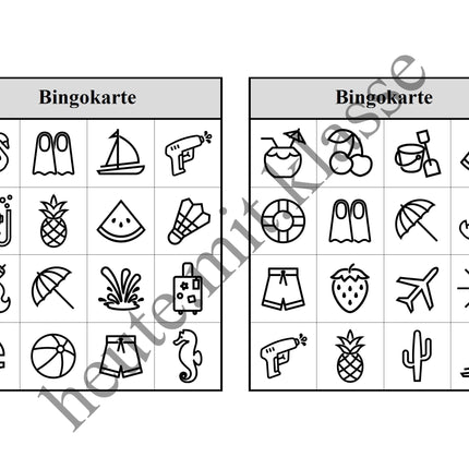 Bingo-Spiel: Sommer & Sommerferien