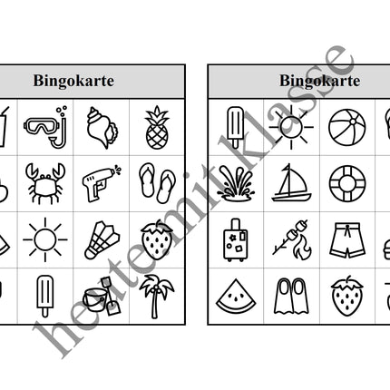 Bingo-Spiel: Sommer & Sommerferien