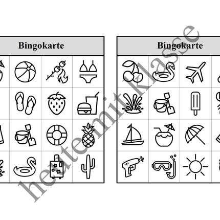 Bingo-Spiel: Sommer & Sommerferien