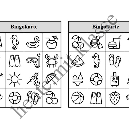 Bingo-Spiel: Sommer & Sommerferien
