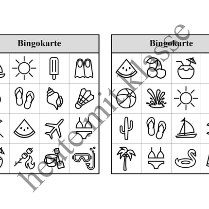 Bingo-Spiel: Sommer & Sommerferien