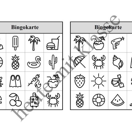 Bingo-Spiel: Sommer & Sommerferien