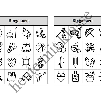Bingo-Spiel: Sommer & Sommerferien