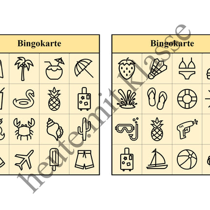 Bingo-Spiel: Sommer & Sommerferien