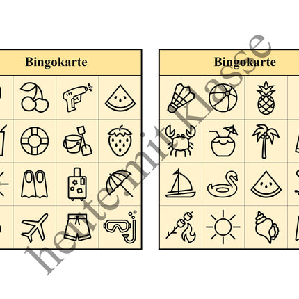 Bingo-Spiel: Sommer & Sommerferien