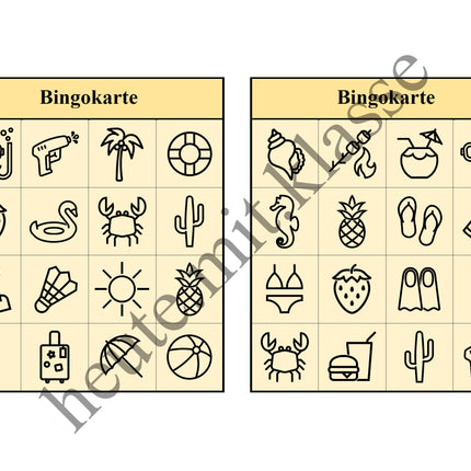 Bingo-Spiel: Sommer & Sommerferien