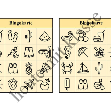 Bingo-Spiel: Sommer & Sommerferien
