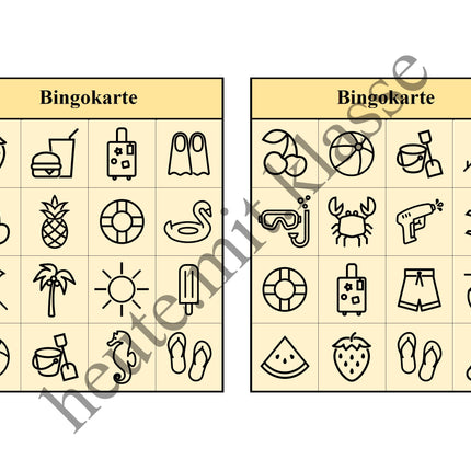 Bingo-Spiel: Sommer & Sommerferien