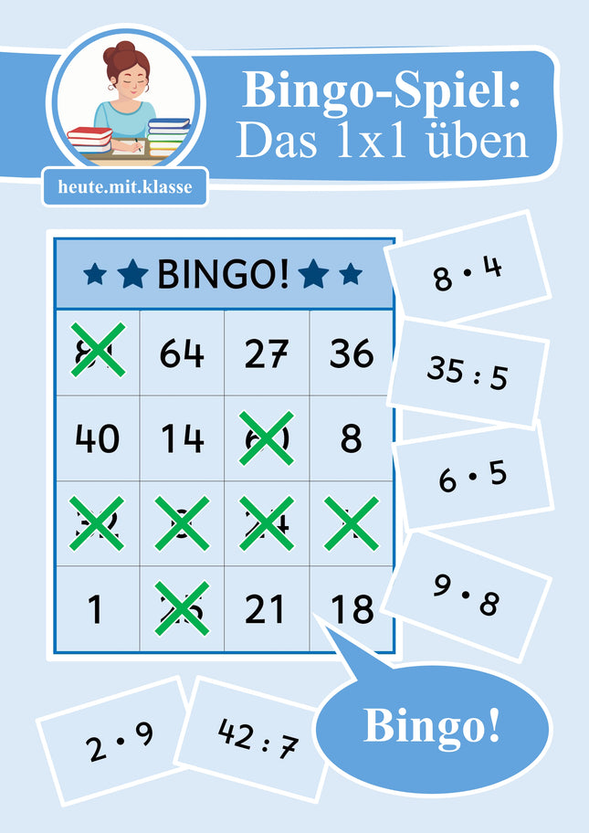 Bingo-Spiel: Das kleine 1x1 üben (Multiplikation & Division)
