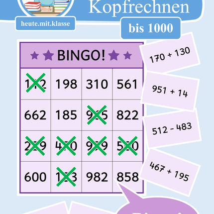 Bingo-Spiel: Rechnen im Zahlenraum bis 1000 (Addition & Subtraktion)