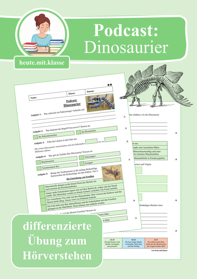 Übung zum Hörverstehen: Geolino-Podcast "Dinosaurier" (Fossilien)