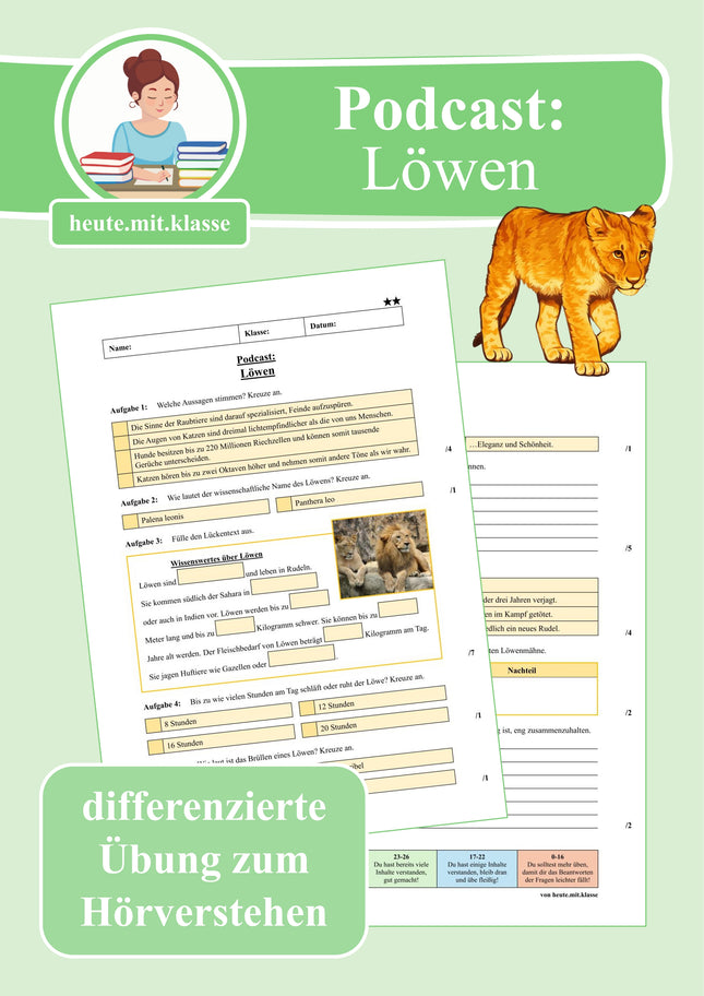 Übung zum Hörverstehen: Geolino-Podcast "Löwen"