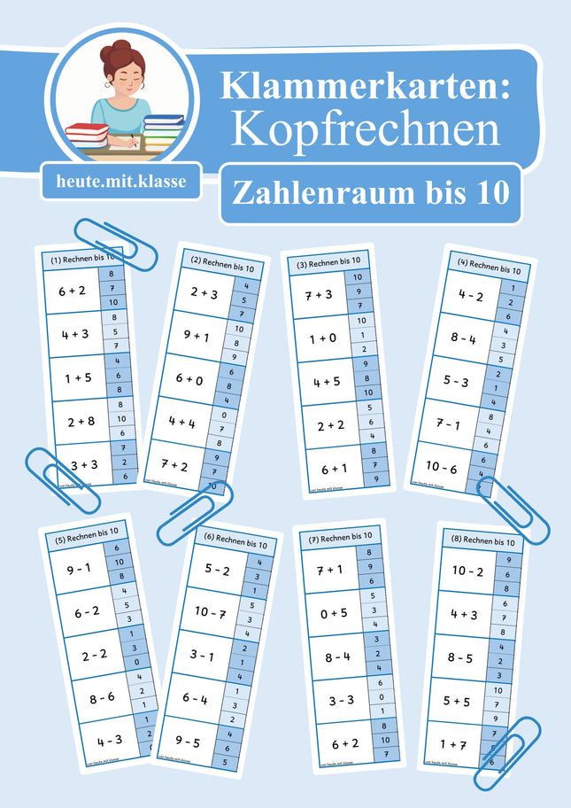 Klammerkarten: Rechnen im Zahlenraum bis 10 (Addition & Subtraktion)