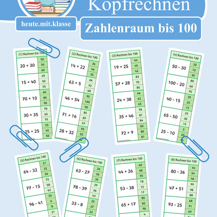 Klammerkarten: Rechnen im Zahlenraum bis 100 (Addition & Subtraktion, mit und ohne ZÜ)