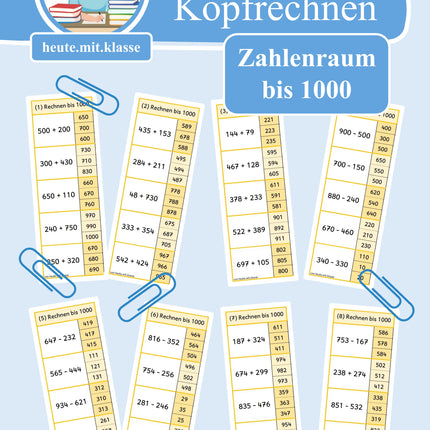 Klammerkarten: Rechnen im Zahlenraum bis 1000 (Addition & Subtraktion, mit und ohne ZÜ & HÜ)