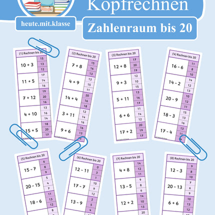Klammerkarten: Rechnen im Zahlenraum bis 20 (Addition & Subtraktion)