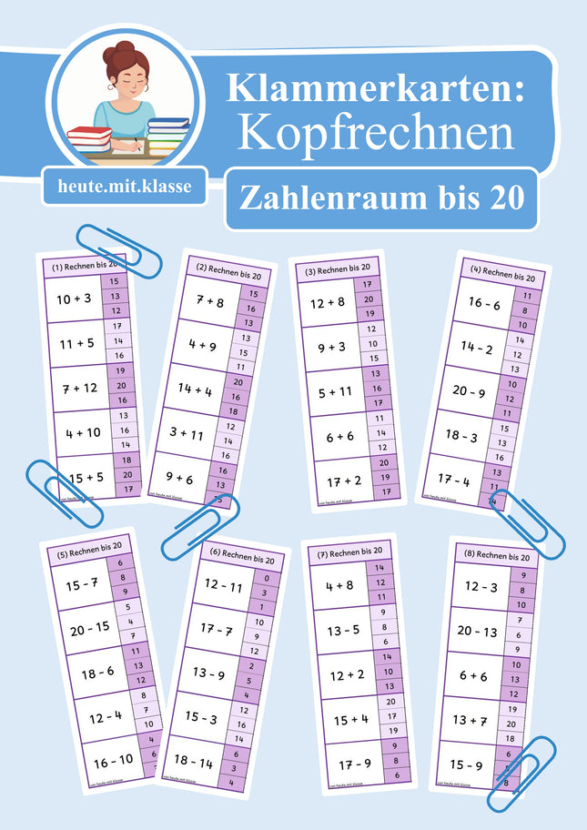 Klammerkarten: Rechnen im Zahlenraum bis 20 (Addition & Subtraktion)