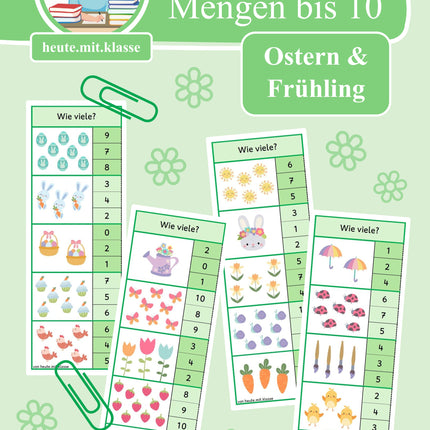 4x Klammerkarten Frühling & Ostern: Mengen & Zählen im Zahlenraum bis 10