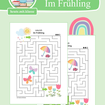 Labyrinth: Im Frühling (Rätsel für 1. & 2. Klasse)
