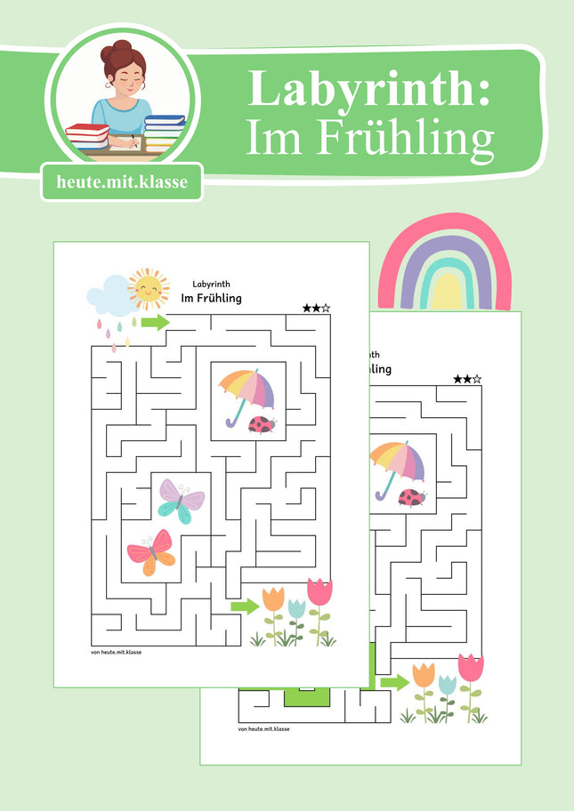 Labyrinth: Im Frühling (Rätsel für 1. & 2. Klasse)
