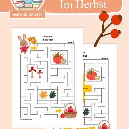 Labyrinth: Im Herbst (Rätsel für 1. & 2. Klasse)