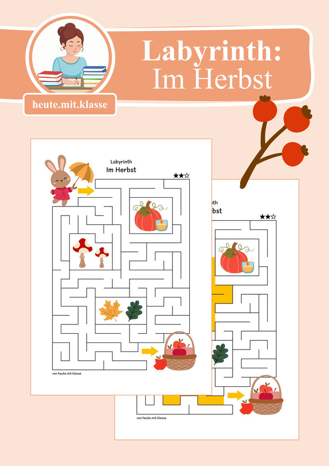 Labyrinth: Im Herbst (Rätsel für 1. & 2. Klasse)
