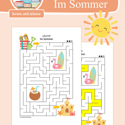 Labyrinth: Sommer & Sommerferien (Rätsel für 1. & 2. Klasse)