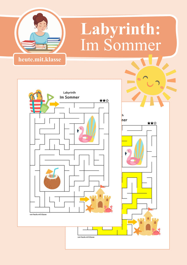 Labyrinth: Sommer & Sommerferien (Rätsel für 1. & 2. Klasse)