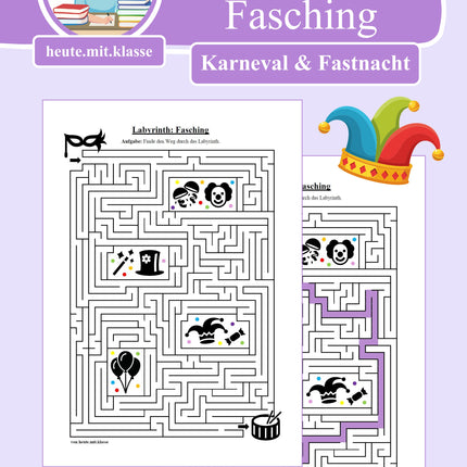 Labyrinth: Fasching & Karneval & Fastnacht - Logisches Denken fördern!