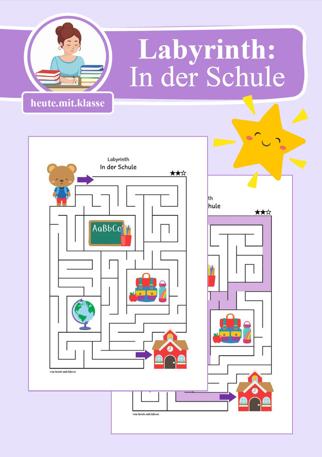 Labyrinth: In der Schule (Rätsel für 1. & 2. Klasse)