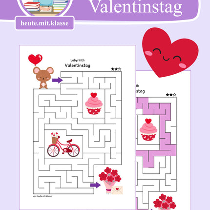 Labyrinth: Valentinstag (Rätsel für 1. & 2. Klasse)