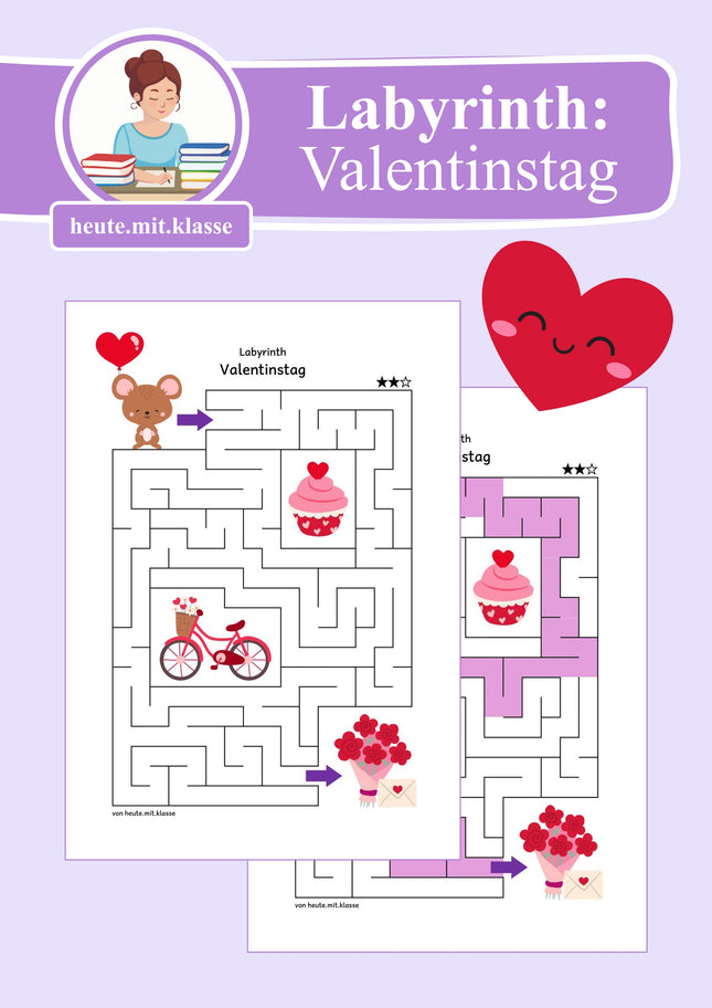 Labyrinth: Valentinstag (Rätsel für 1. & 2. Klasse)