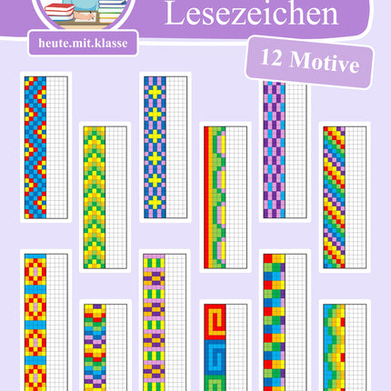 Pixel-Art: Lesezeichen basteln (Symmetrie / Spiegelachse)