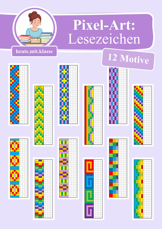 Pixel-Art: Lesezeichen basteln (Symmetrie / Spiegelachse)