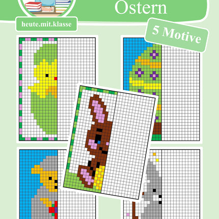 Pixel-Bilder: Ostern (Symmetrie / Pixel-Art)